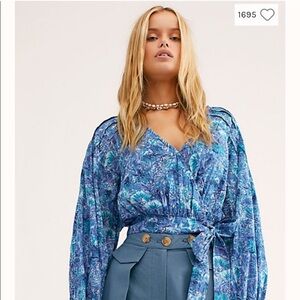 Free People Party Playlist Boho Blouse Bubble Sleeve XL